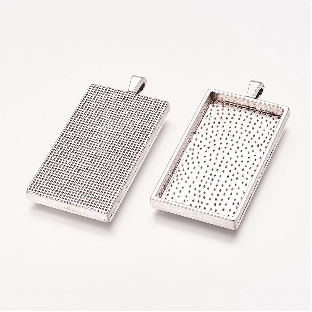 PandaHall Alloy Pendant Cabochon Settings, Lead Free & Nickel Free, Rectangle, Antique Silver, 59x27x7.5mm, Hole: 8x4mm; Tray: 47x24mm Alloy...