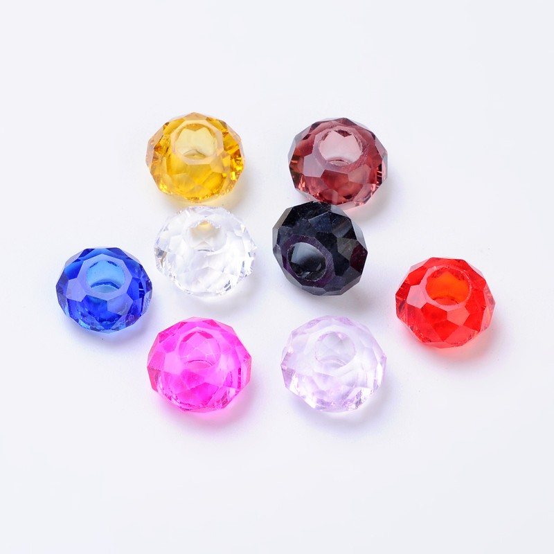 PandaHall Mixed Color Glass Faceted Rondelle Spacer Large Hole Charms Beads Fit European Bracelets, 14x8mm, Hole: 5mm Glass Rondelle...