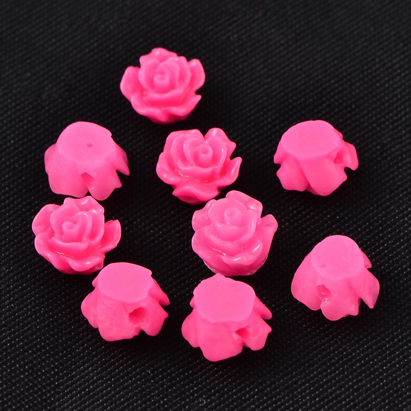 PandaHall Resin Beads, Flower, Magenta, 6x4mm, Hole: 1mm Resin Flower Pink