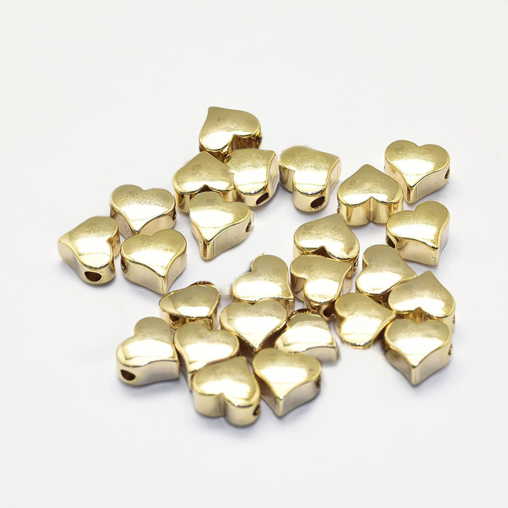 PandaHall Long-Lasting Plated Brass Beads, Real 18K Gold Plated, Nickel Free, Heart, 5.5x6x3.5mm, Hole: 1.5mm Brass Heart