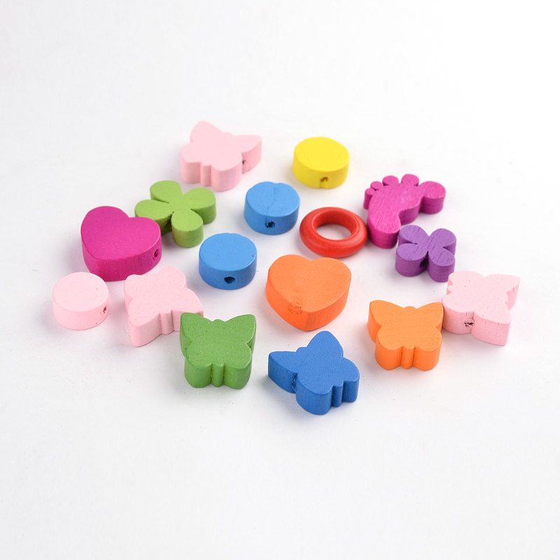 PandaHall Mixed Wood Beads, Mixed Shapes, Dyed, Mixed Color, 13~22x13~19x4~6mm, Hole: 2~8mm Wood Mixed Shapes Multicolor