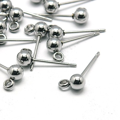 PandaHall 304 Stainless Steel Stud Earring Findings, 15x6x4mm, Hole: 1mm; Pin; 0.7mm Stainless Steel