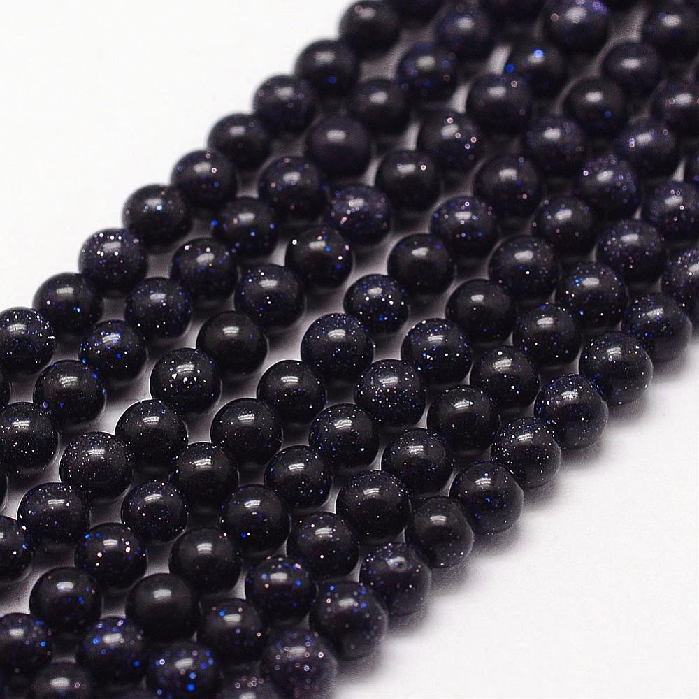 PandaHall Blue Goldstone Beads Strands, Round, 3mm, Hole: 0.5mm; about 125pcs/strand Blue Goldstone Round