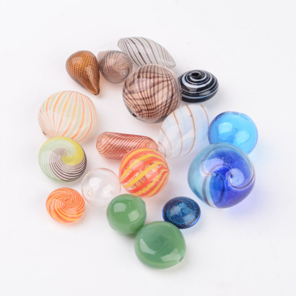 PandaHall Handmade Blown Glass Beads, Mixed Shapes, Mixed Color, 11~35x10~25mm, Hole: 2mm Glass Mixed Shapes Multicolor