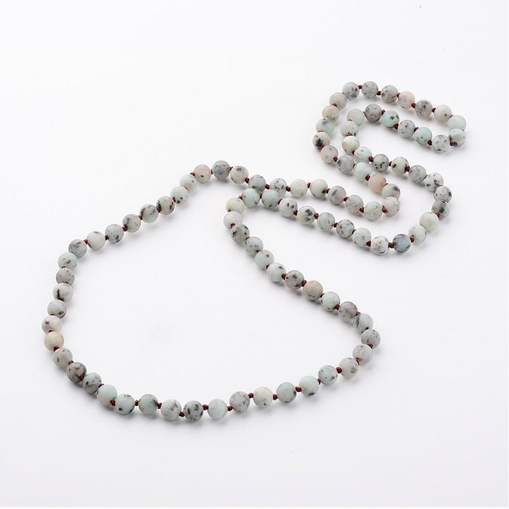 PandaHall Natural Sesame Jasper Necklaces, Beaded Necklaces, Frosted, 36.2" Jasper