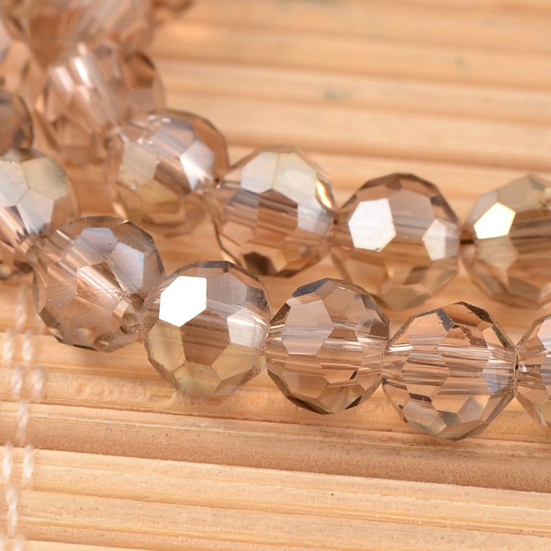 PandaHall Electroplate Glass Beads Strands, Faceted Round, PeachPuff, 6mm, Hole: 1mm; about 99pcs/strand, 22.2" Glass Round Brown