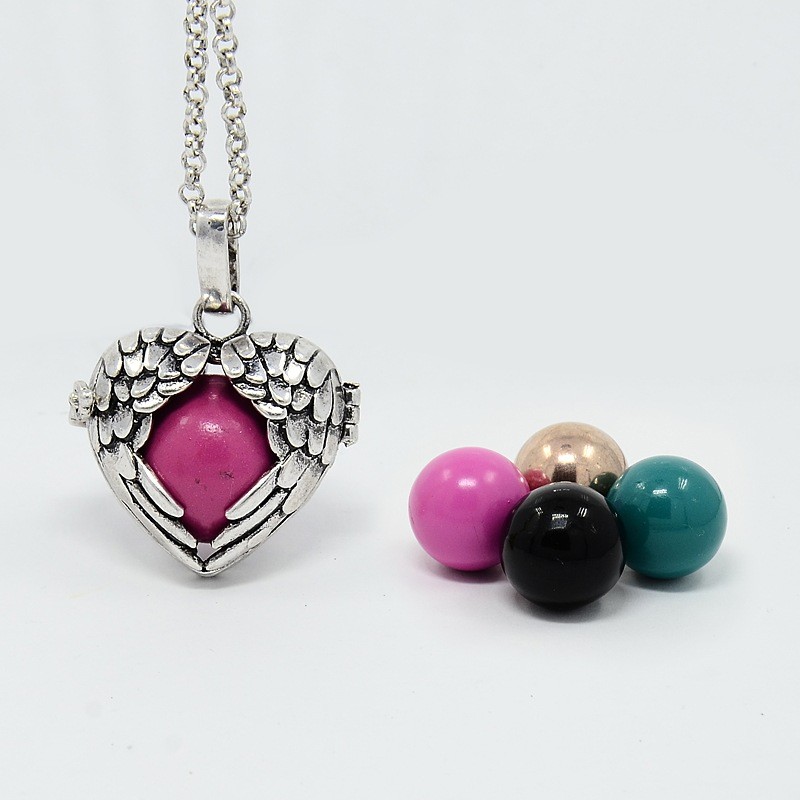 PandaHall Trendy Women's Brass Rolo Chain Angel's Wing Heart Cage Pendant Necklaces, with Brass Spray Painted Bell Beads and Lobster Claw...