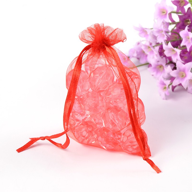 PandaHall Red Color Rectangle Organza Bags for Mother's Day Bags, Size: about 8cm wide, 10cm long Organza Rectangle Red