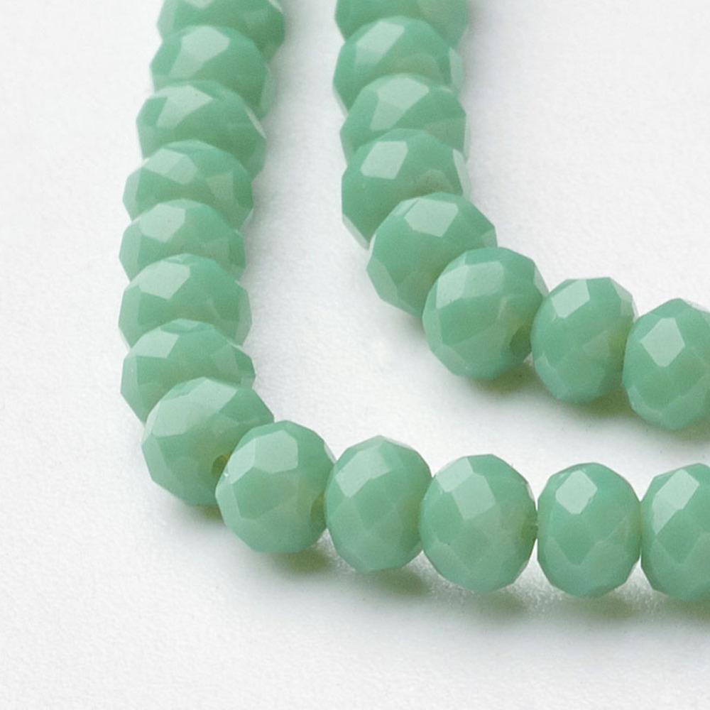 PandaHall Faceted Imitation Jade Glass Beads Strands, Flat Round, DarkSeaGreen, 3.5~4x2.5~3mm; Hole: 0.5mm, about 150pcs/strand, 15.5" Glass...