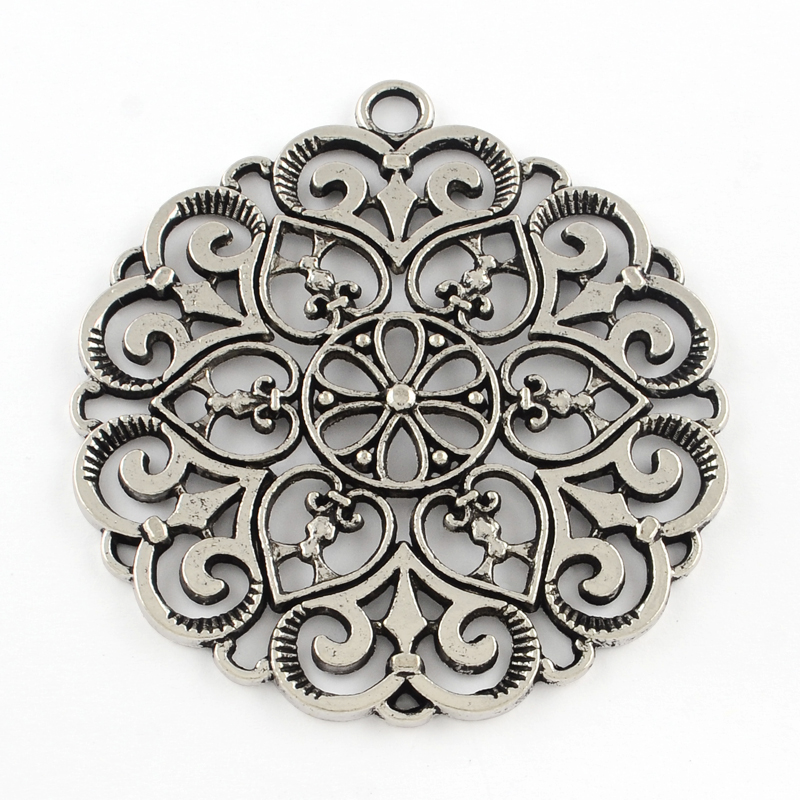PandaHall Tibetan Style Filigree Flower Alloy Big Pendants, Lead Free & Cadmium Free, Antique Silver, 67.5x61.5x2.5mm, Hole: 4.5mm; about...