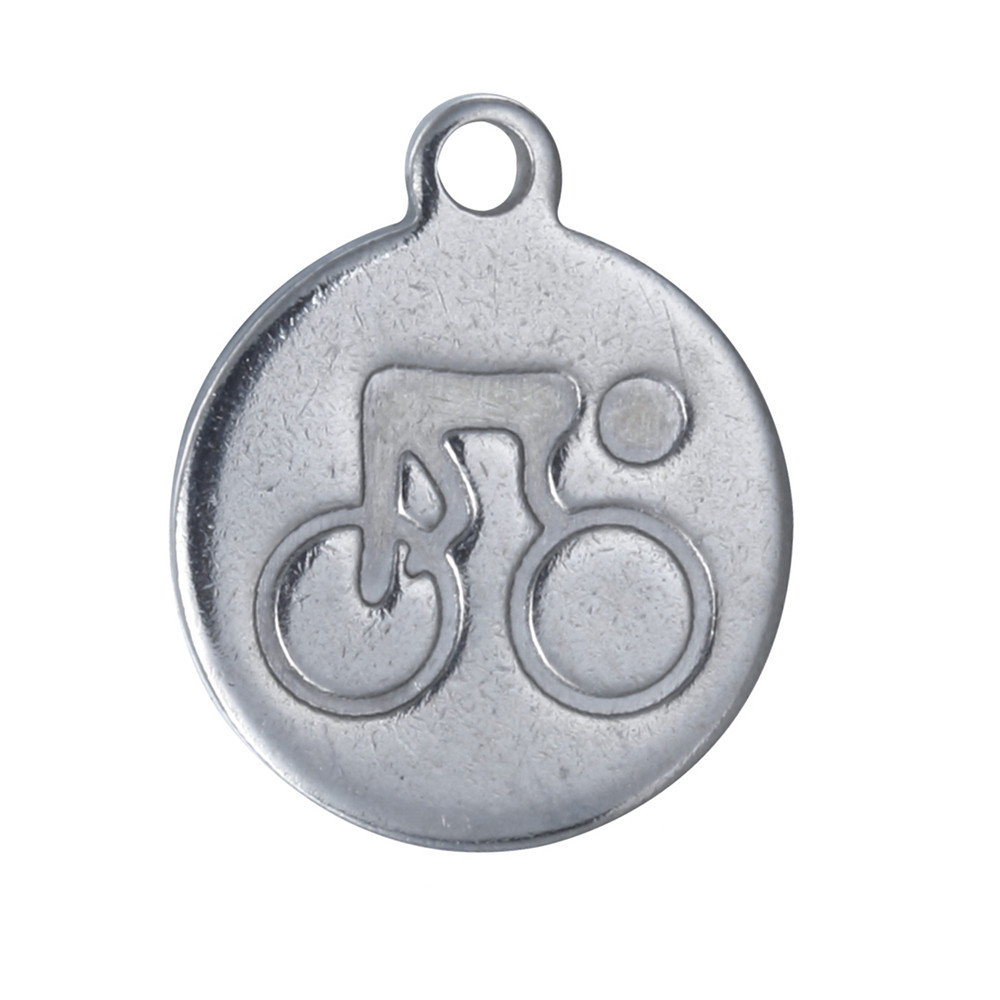 PandaHall 304 Stainless Steel Charms, Flat Round with Cycling Pattern, Stainless Steel Color, 14x12x1.2mm, Hole: 1.5mm Stainless Steel Flat...