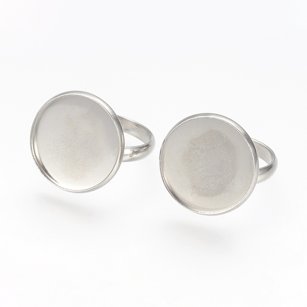 PandaHall Adjustable 304 Stainless Steel Finger Rings Components, Pad Ring Base Findings, Flat Round, Stainless Steel Color, Tray: 18mm;...