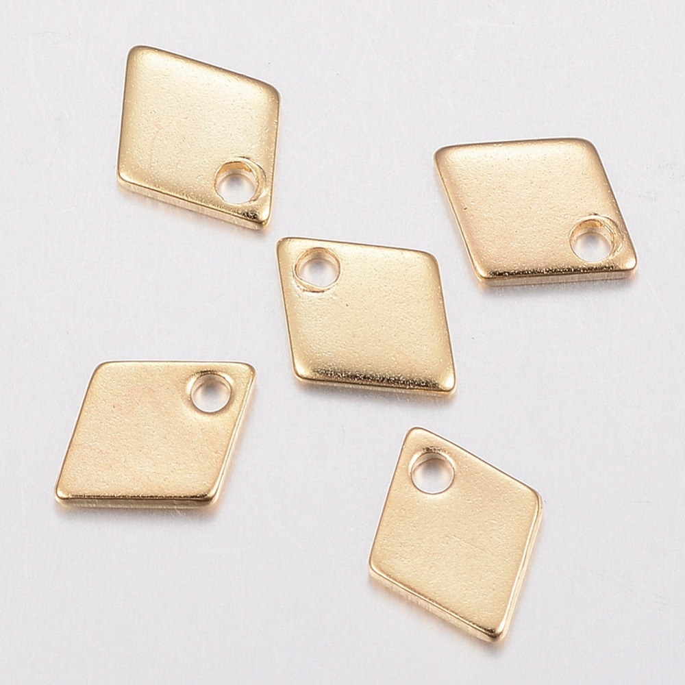 PandaHall 304 Stainless Steel Charms, Rhombus, Golden, 9x7x1mm, Hole: 1.2mm Stainless Steel Rhombus