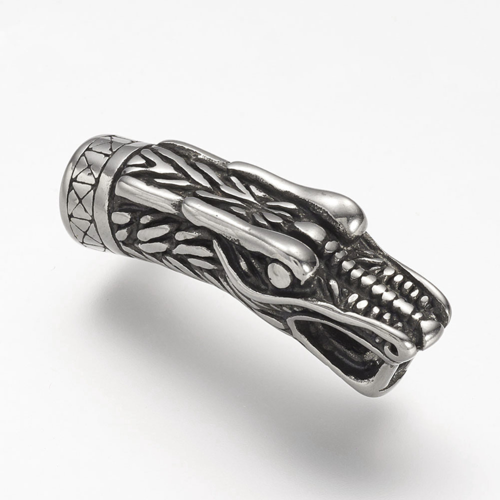 PandaHall 304 Stainless Steel Cord Ends, For Leather Cord Bracelets Makings, Dragon Head, Antique Silver, 38x13x16mm, Hole: 8mm Stainless...