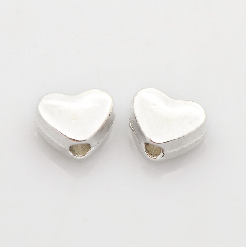 PandaHall Alloy Beads,  Lead Free, Heart, Silver, 6x5x3mm, Hole: 1mm Alloy Heart Silver