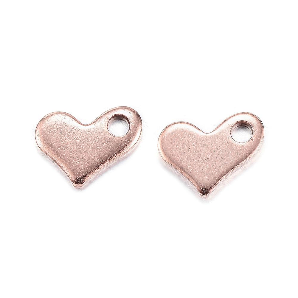 PandaHall 304 Stainless Steel Charms, Heart, Furnace Electroplating, Rose Gold, 6.5x9x1mm, Hole: 1.5mm Stainless Steel Heart