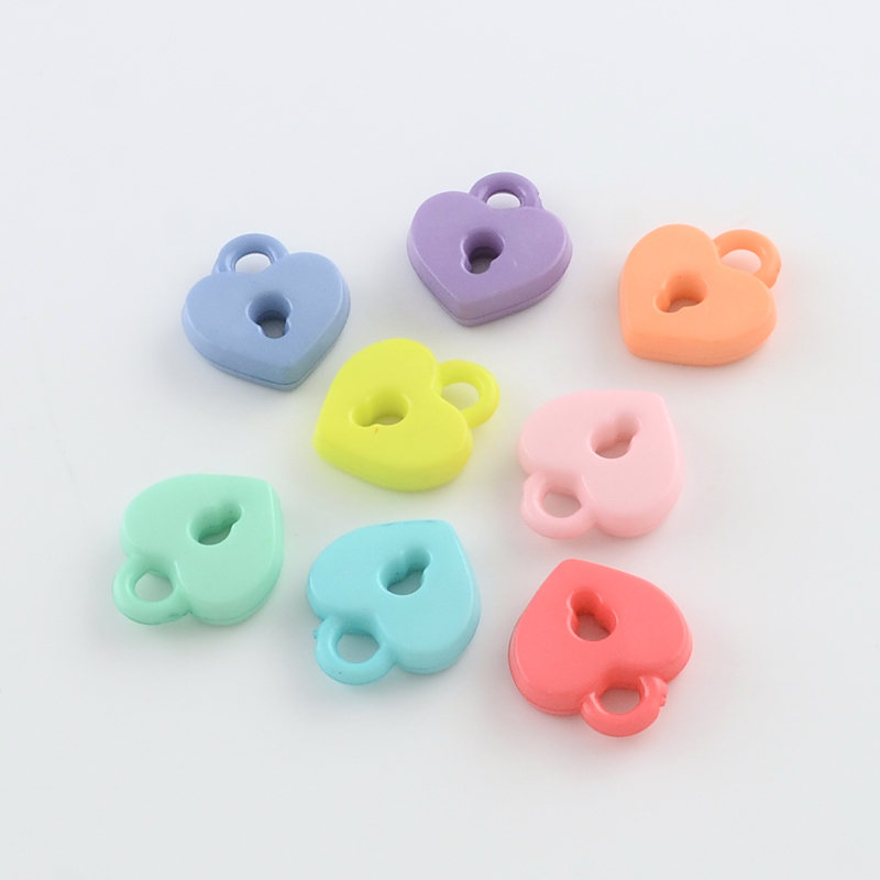PandaHall Opaque Acrylic Heart Lock Pendants, Mixed Color, 20.5x18x5mm, Hole: 4mm; about 480pcs/500g Acrylic Heart Multicolor