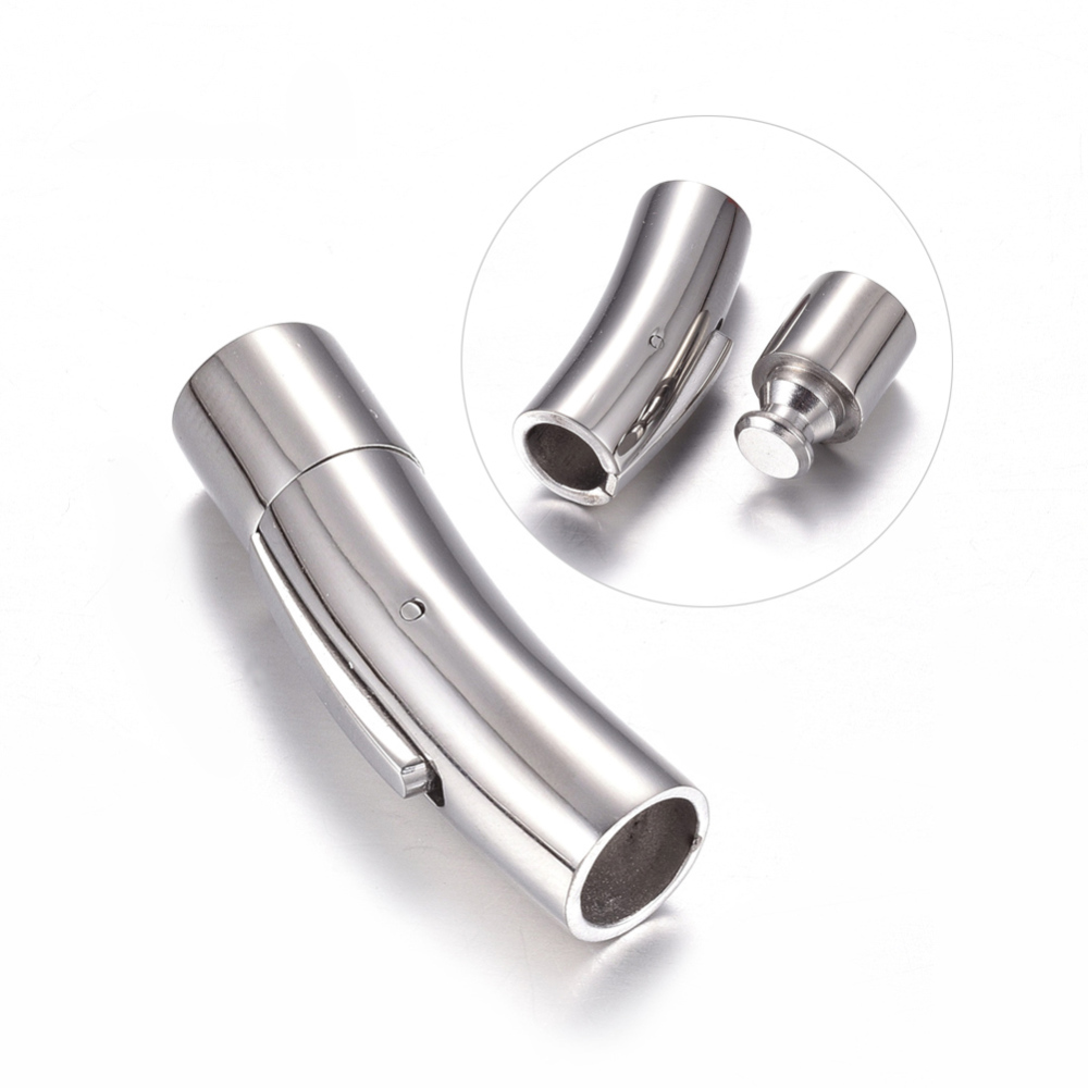 PandaHall 304 Stainless Steel Bayonet Clasps, Column, Stainless Steel Color, 30x9mm, Hole: 6mm Stainless Steel