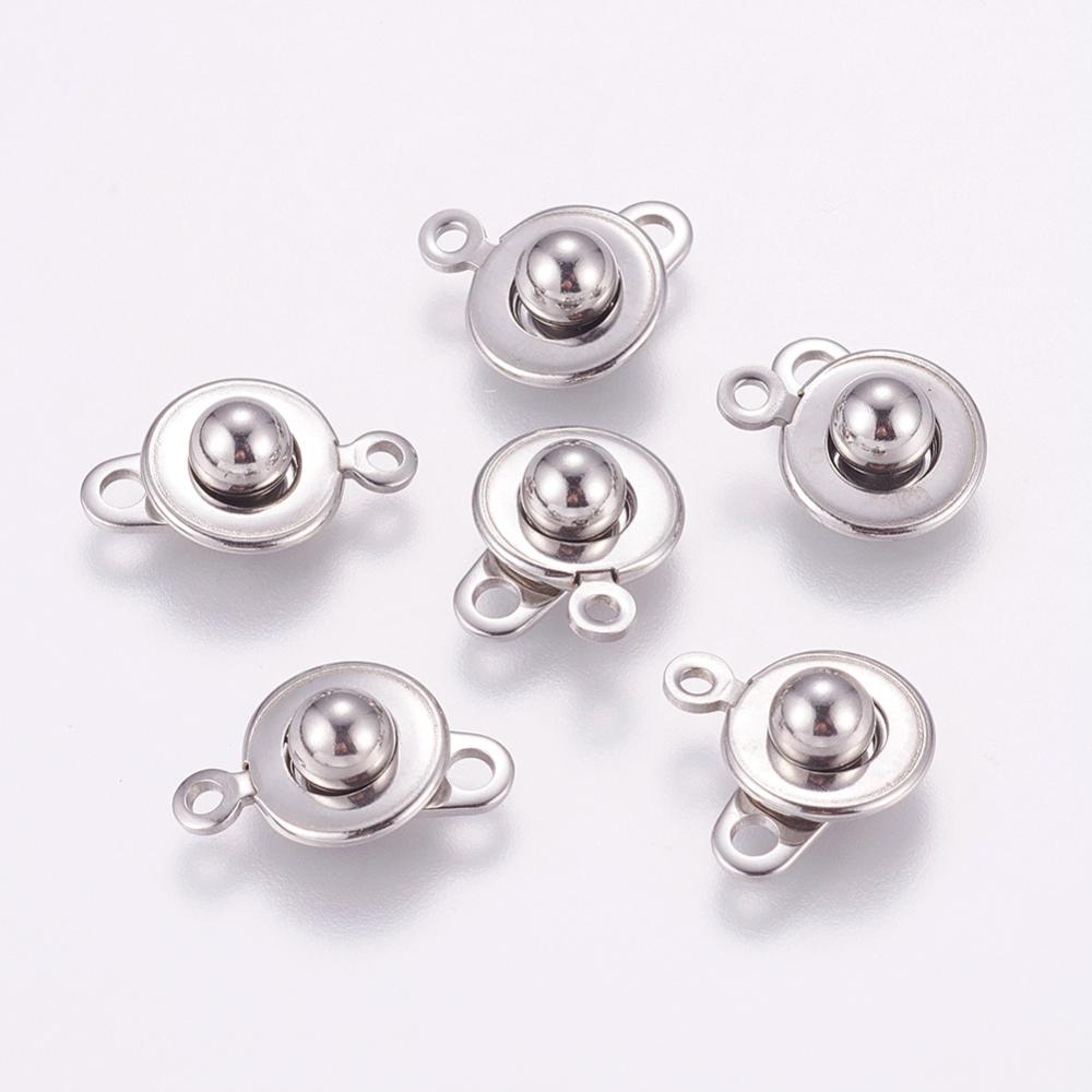 PandaHall 304 Stainless Steel Snap Clasps, Stainless Steel Color, 15.5x10x5mm, Hole: 1.5mm Stainless Steel