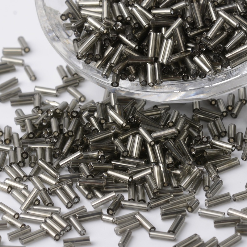 PandaHall Tube Silver Lined Round Hole Glass Bugle Beads, Gray, 6~7x1.5~2mm, Hole: 0.5mm; about 12500pcs/450g Glass Gray