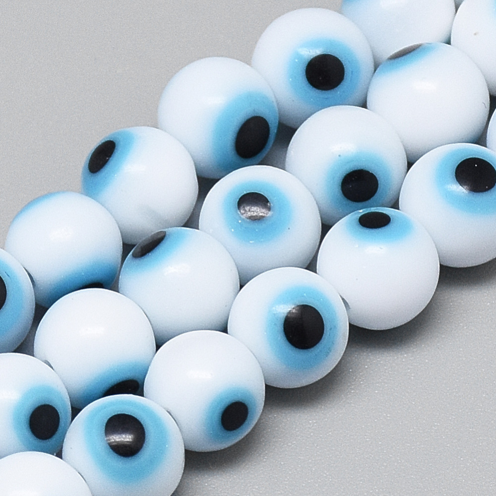 PandaHall Handmade Lampwork Evil Eye Beads Strands, Round, LightSkyBlue, 6mm, Hole: 1mm; about 66pcs/strand, 14.1" Lampwork Round Blue