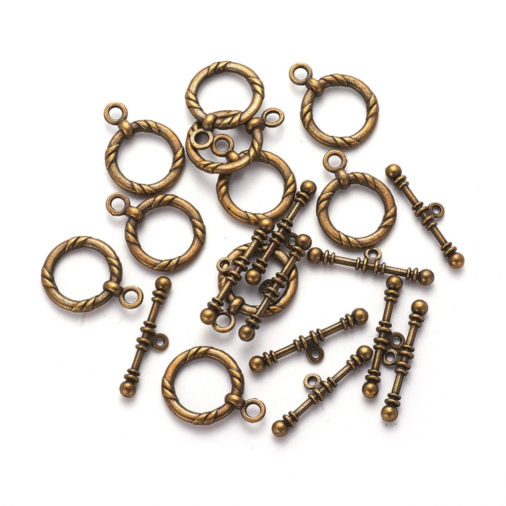 PandaHall Tibetan Silver Toggle Clasps, Lead Free, Cadmium Free and Nickel Free, Antique Bronze, about 34mm long, 4mm wide, 4mm thick, hole...