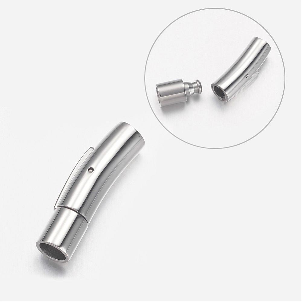 PandaHall Tube 304 Stainless Steel Bayonet Clasps, Jewelry Findings, Stainless Steel Color, 28x6mm, Hole: 5mm Stainless Steel
