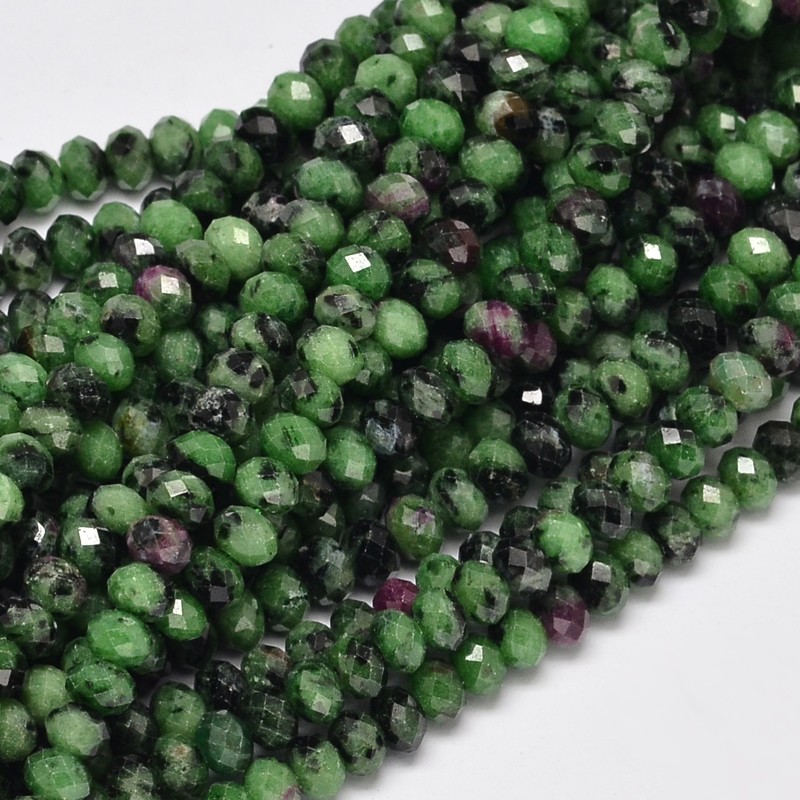 PandaHall Faceted Rondelle Grade AA Natural Ruby in Zoisite Bead Strands, 6x4mm, Hole: 1mm; about 99pcs/strand, 15.5" Ruby in Zoisite...