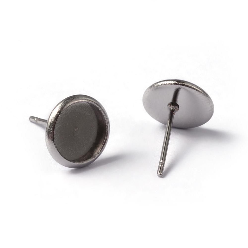 PandaHall 304 Stainless Steel Stud Earring Settings, Stainless Steel Color, 14mm; Pin: 0.8mm; Tray: 10mm, Inner: 8mm Stainless Steel