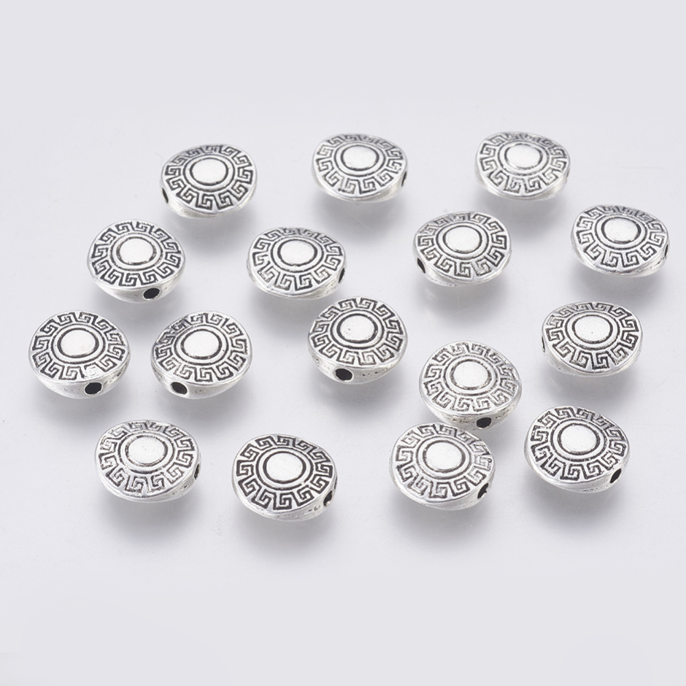 PandaHall Tibetan Silver Beads, Lead Free and Cadmium Free, Flat Round, Antique Silver Color, about 10.5mm long, 10.5mm wide, 3.5mm thick...
