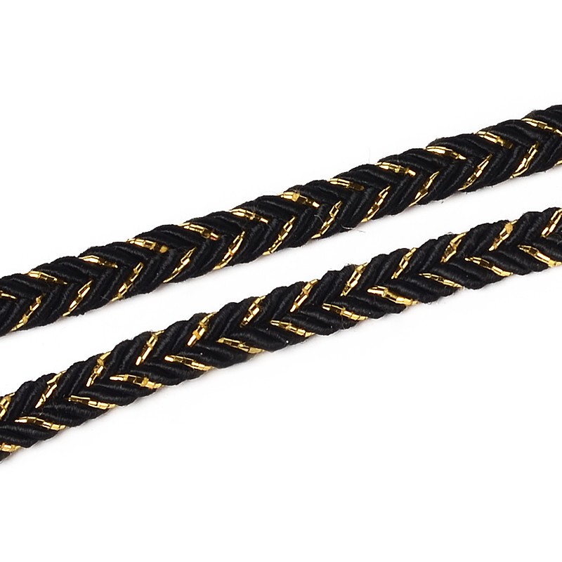 PandaHall Braided Cloth Threads Cords for Bracelet Making, Black, 6mm; about 50yards/roll Cloth Black