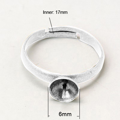 PandaHall Brass Ring Mountings and Settings, Adjustable, Silver, Tray: 6mm, Pin: 0.6mm, Inner Diameter: 17mm Brass Silver