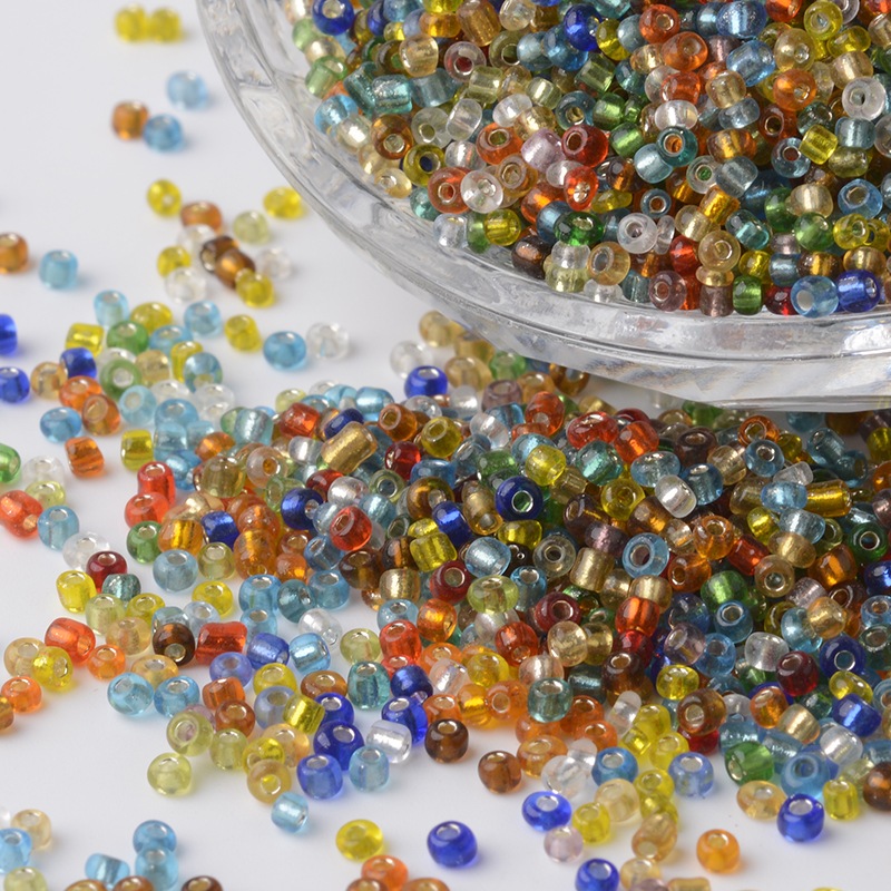 PandaHall 12/0 Silver Lined Round Glass Seed Beads, Mixed Color, 2~3x1.5~2mm, Hole: 0.8~1mm; about 37500pcs/pound Glass Multicolor