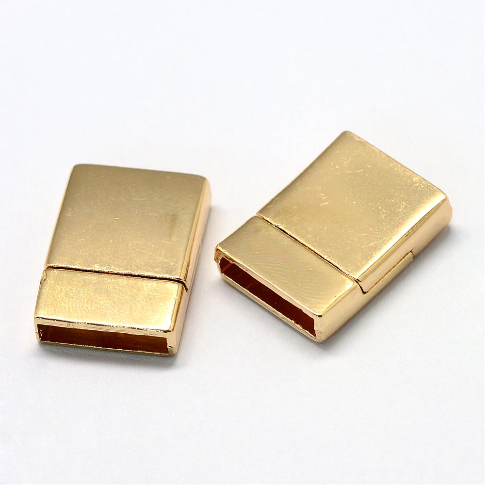 PandaHall Alloy Magnetic Clasps, Rectangle, Light Gold, 24x18x6mm, Half Hole: 3x15mm Alloy Rectangle