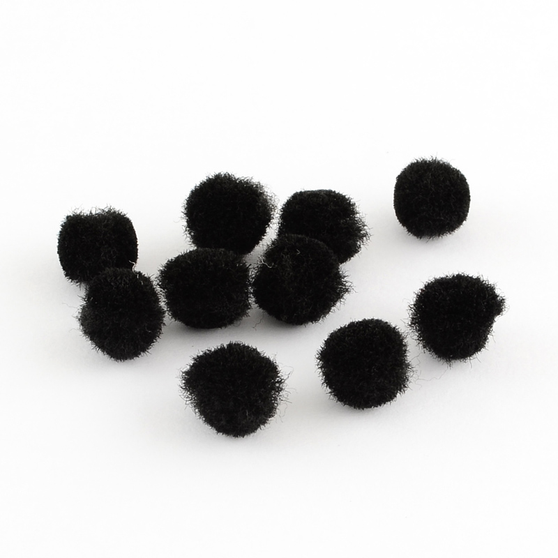 PandaHall Round Wool Pom Pom Ball Beads, Black, 10mm Wool Black
