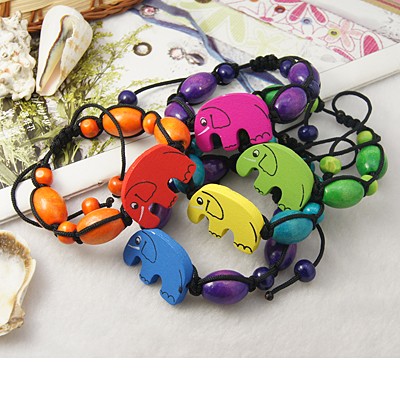 PandaHall Fashion Bracelets for kids, with Wood Beads and Nylon Thread, Mixed Color, 45~70mm inner diameter Wood Multicolor