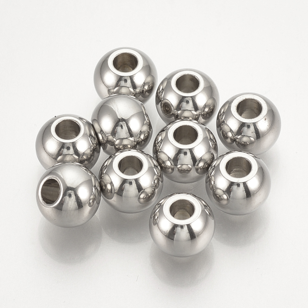PandaHall 304 Stainless Steel Spacer Beads, Round, Stainless Steel Color, 6x5mm, Hole: 2mm Stainless Steel Round