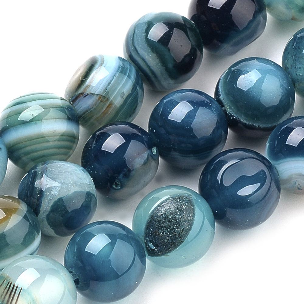 PandaHall Natural Striped Agate/Banded Agate Beads Strands, Dyed, Round, SkyBlue, 8mm, Hole: 1mm; about 50pcs/strand, 15.7" Banded Agate...