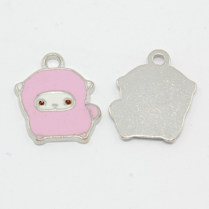 PandaHall Zinc Alloy Enamel Pendants, Sheep, Platinum Metal Color, PearlPink, 20x15mm, Hole: 2mm Alloy+Enamel Sheep Pink