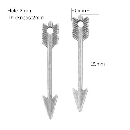 PandaHall Tibetan Style Pendants, Arrow, Lead Free, Antique Silver, 29x5x2mm, Hole: 2mm Alloy Sports Goods