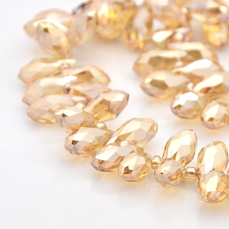 PandaHall Faceted Drop Pearl Luster Plated Electroplate Glass Beads Strands, Goldenrod, 12x6mm, Hole: 1mm; about 100ps/strand, 15.5" Glass...