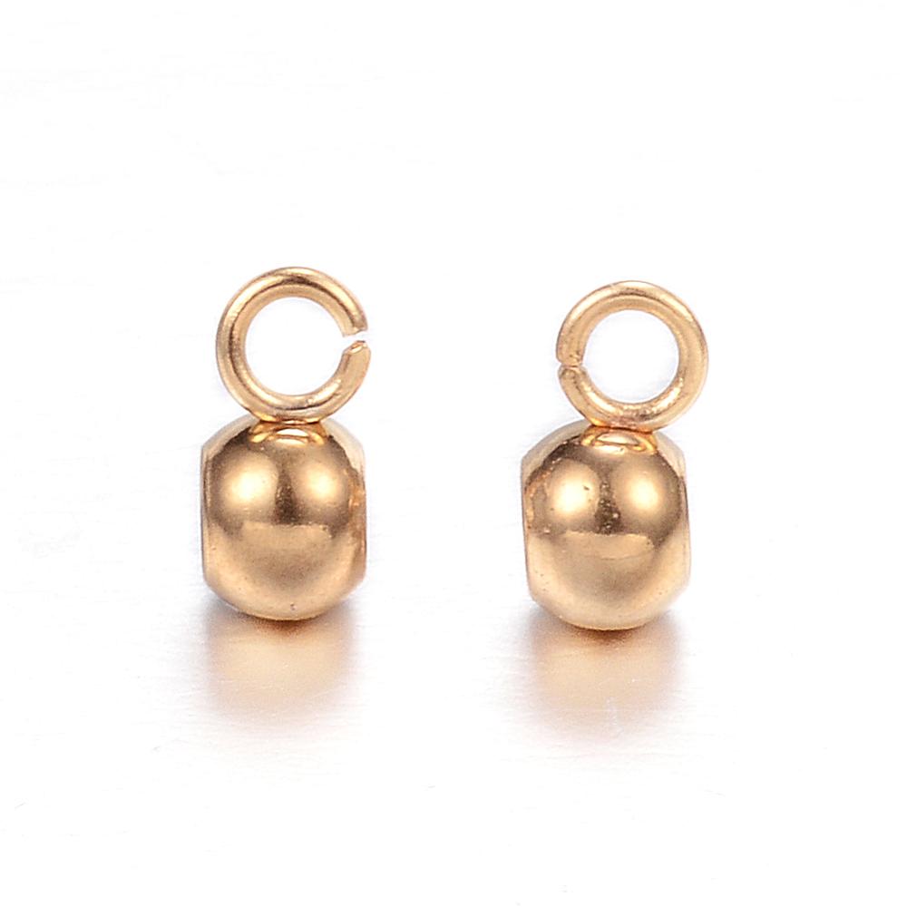 PandaHall 304 Stainless Steel Hanger Links, Round, Golden, 7x4x3mm, Hole: 2mm Stainless Steel Round