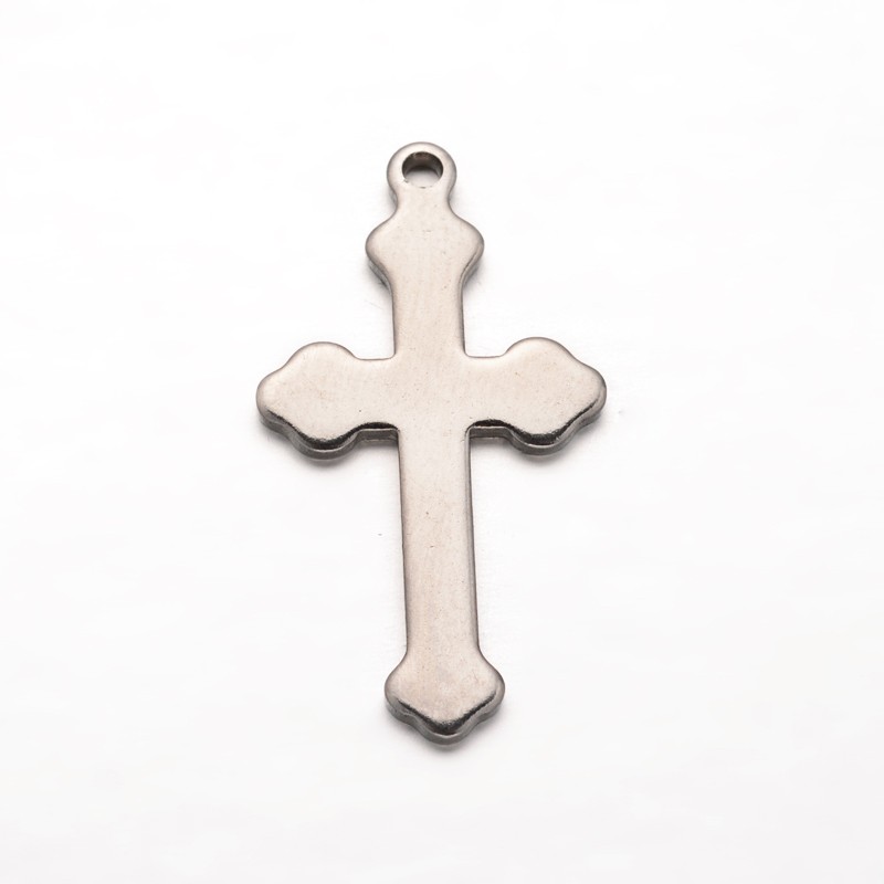 PandaHall Cross 304 Stainless Steel Pendants, Stainless Steel Color, 28x15x1mm, Hole: 1.5mm Stainless Steel Cross