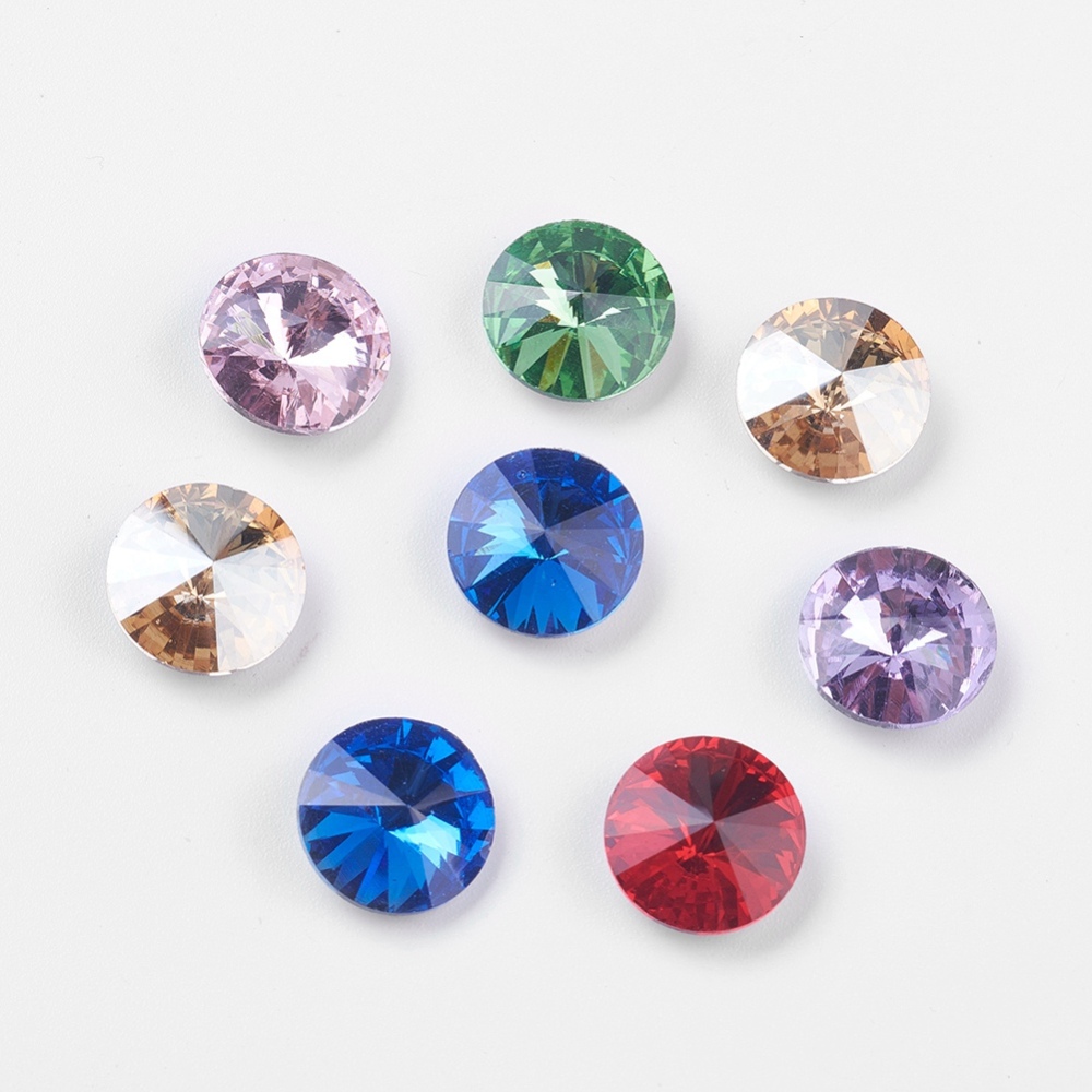 PandaHall Glass Point Back Rhinestone, Chaton Rhinestone for DIY Jewelry, Back Plated, Faceted Cone, Mixed Color, 12mm Glass Rhinestone Cone...