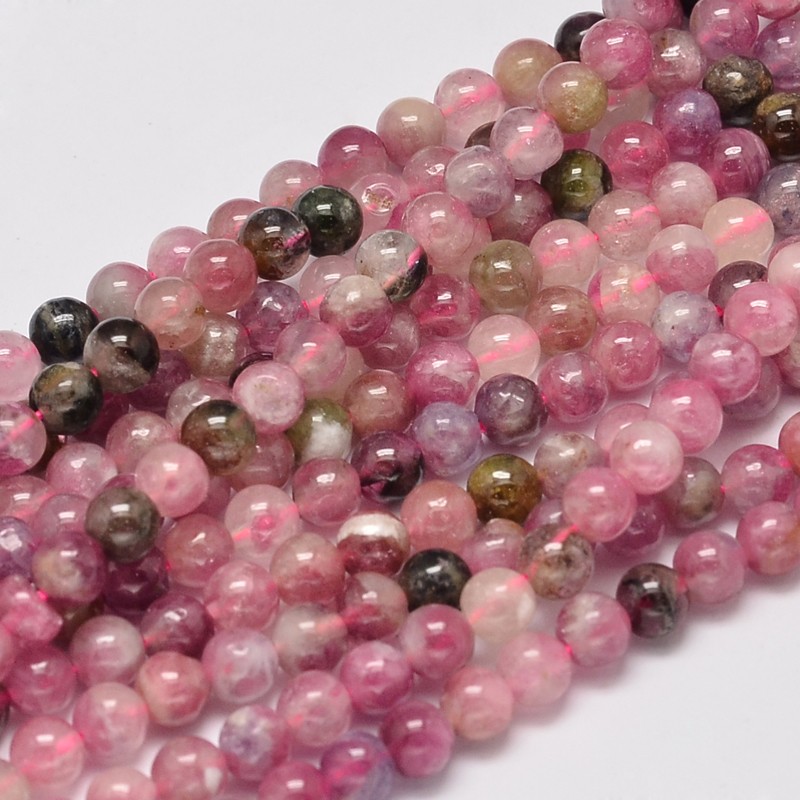 PandaHall Natural Tourmaline Round Bead Strands, 5mm, Hole: 1mm; about 88pcs/strand, 15.5" Tourmaline Round