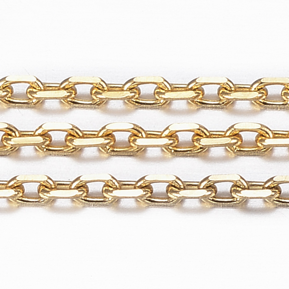 PandaHall 304 Stainless Steel Cable Chains, with Spool, Faceted, Golden, 2x1.2x0.4mm; about 20m/roll Stainless Steel