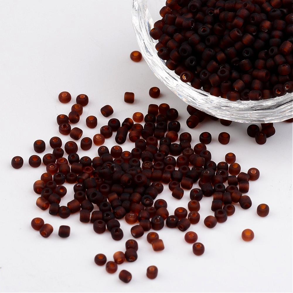 PandaHall 8/0 Frosted Round Glass Seed Beads, CoconutBrown, Size: about 3mm in diameter, hole:1mm, about 1101pcs/50g Glass Brown