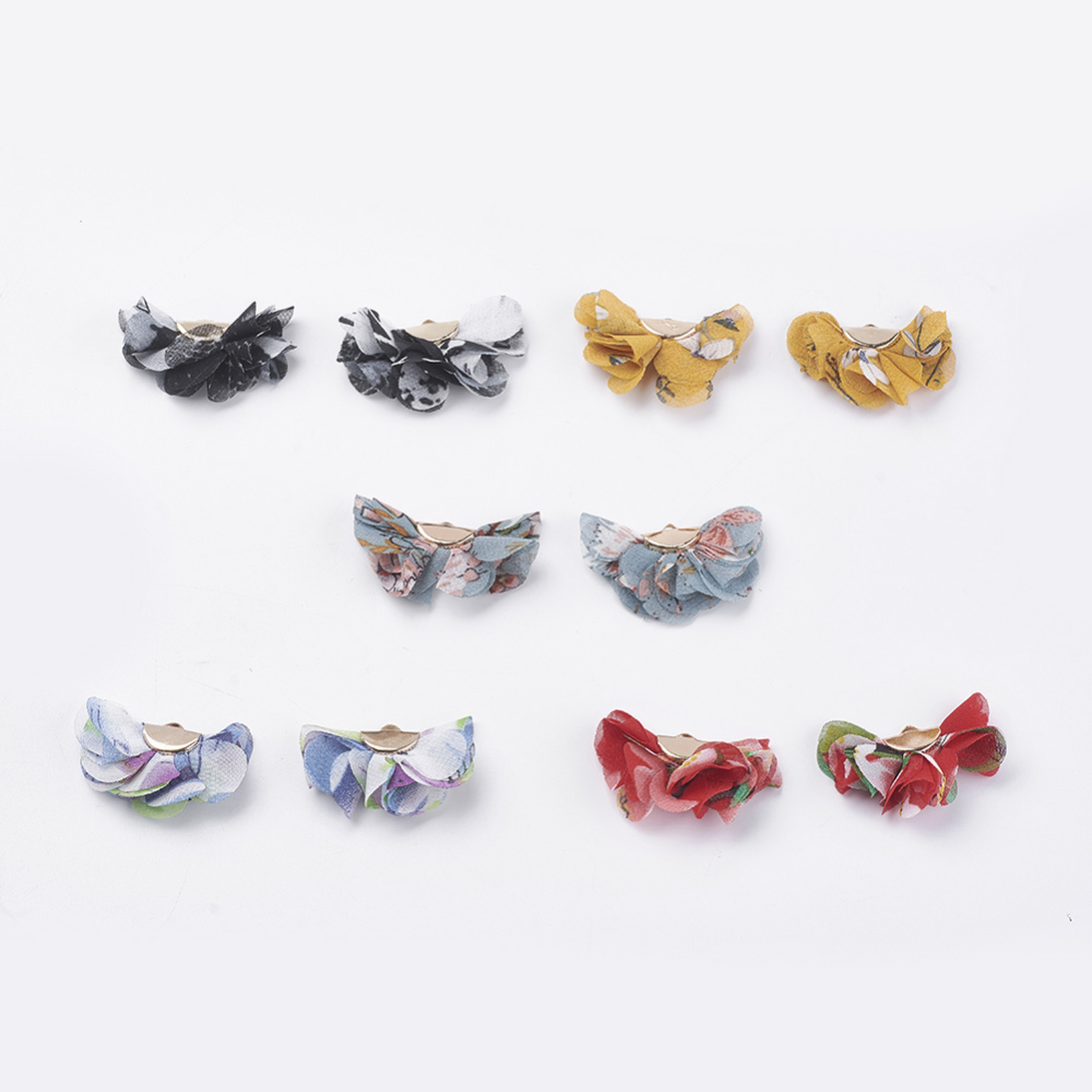 PandaHall Nylon Pendant Decorations, with Iron Findings, Flower, Light Gold, Mixed Color, 22~25x37~41x4~4.5mm, Hole: 1mm Nylon Flower...