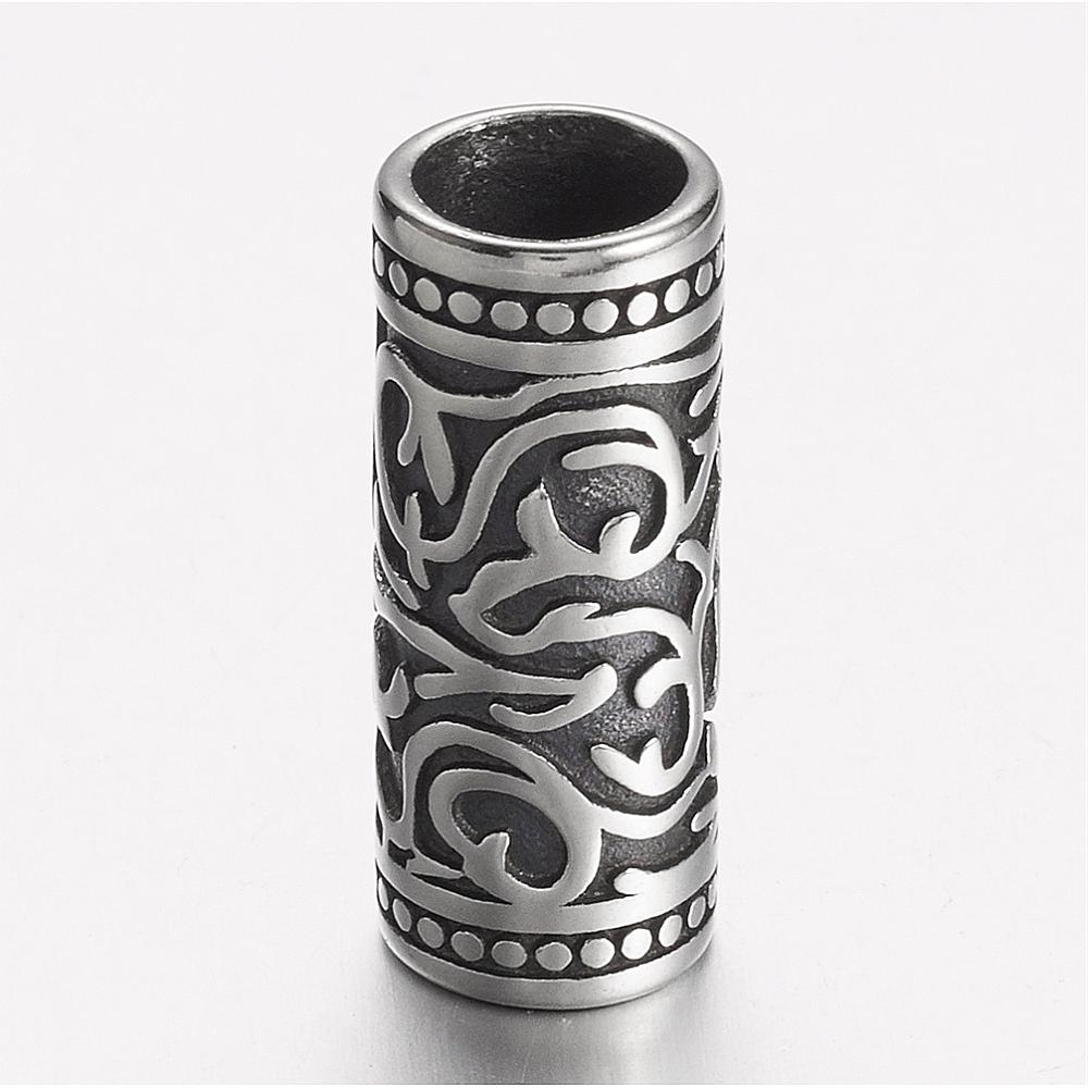 PandaHall 304 Stainless Steel Tube Beads, Antique Silver, 24x9.5mm, Hole: 7mm Stainless Steel Column
