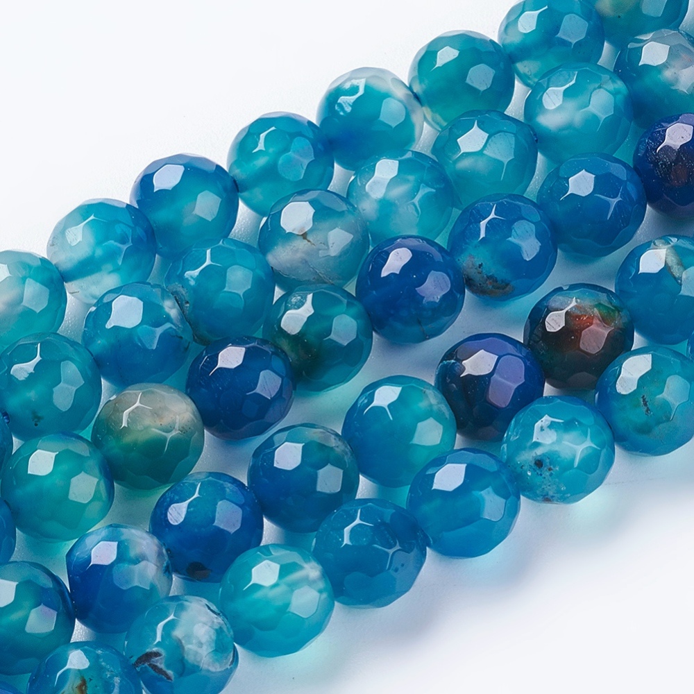PandaHall Natural Agate Beads Strands, Faceted, Dyed, Round, RoyalBlue, 8mm, Hole: 1mm, about 48pcs/strand, 15" Natural Agate Round Blue